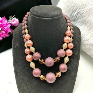 Japan Purple Foil Pearls, Beaded and Gold-Tone Wires Necklace!